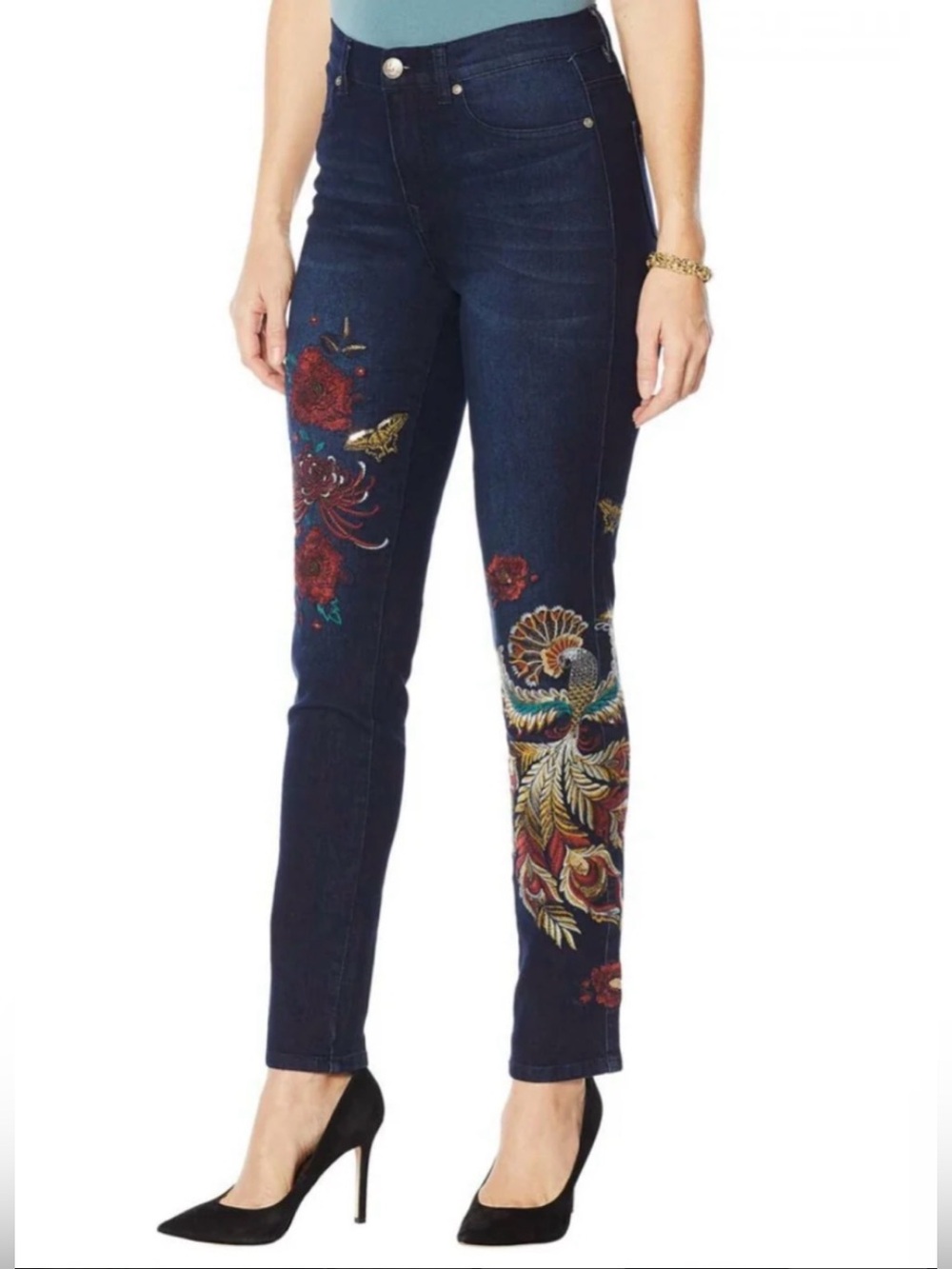New DG2 by Diane Gilman Stretch embroidery Embellished Skinny Jean size 4 tall